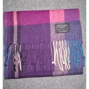 Kiltane of Scotland Lambswool Scarf Purple Pink Plaid Fringe Made in Scotland